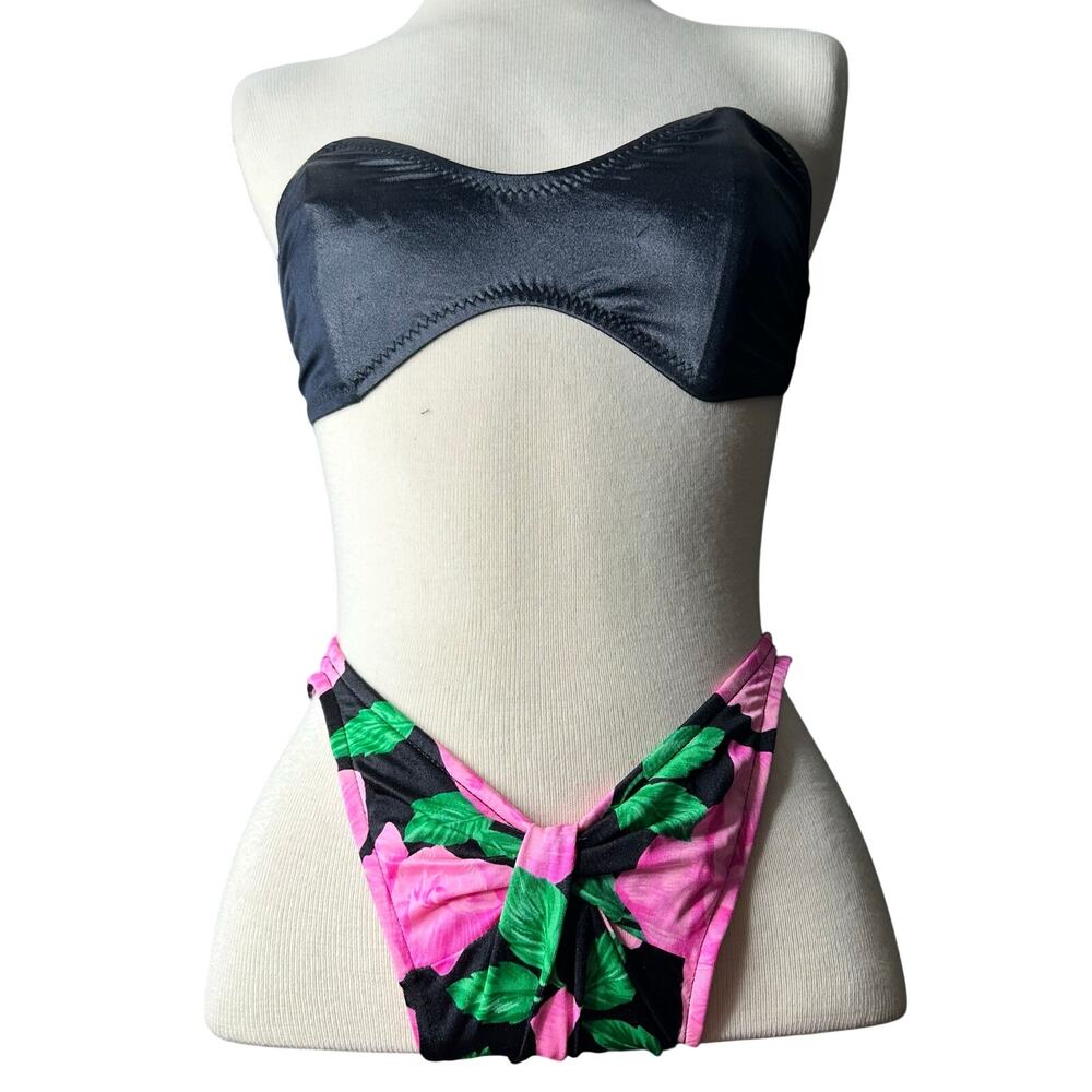Vintage 80s/90s Bandeau Bikini Swim Suit pink black Floral
Womens SZ m